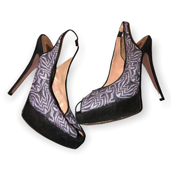 Missoni‎ Platform Peep Toe Stiletto Heels Womens Sz 39 US 8 Purple Black - Picture 1 of 8